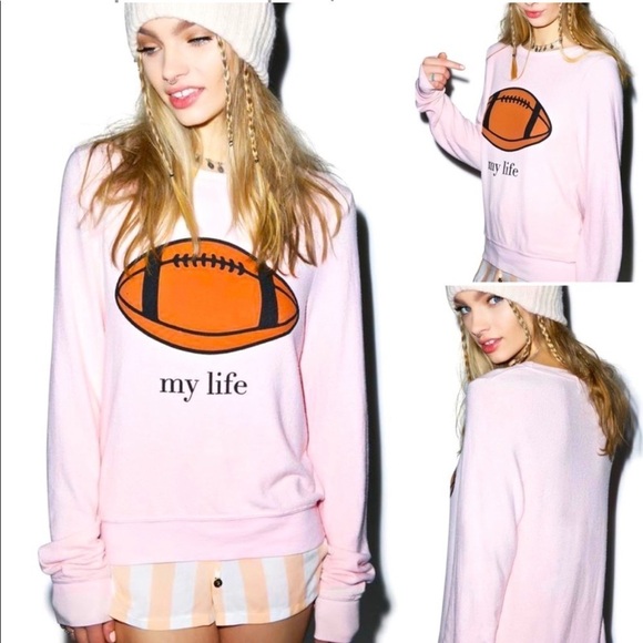 WILDFOX Football My Life Sweatshirt Pullover Baggy Beach Jumper Pale Pink - Picture 1 of 11